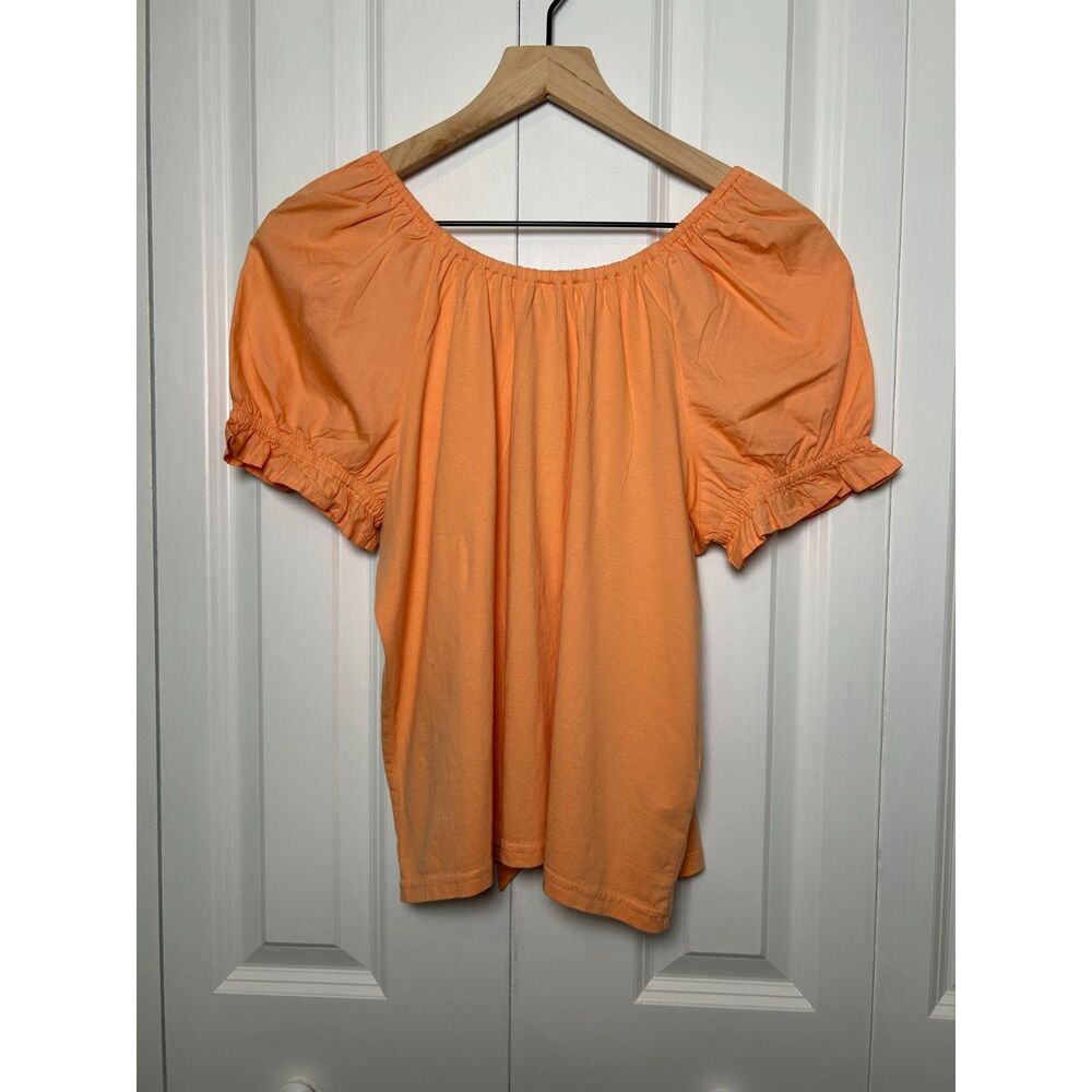 J.Crew Orange Short Puff Sleeve Tie Back Peasant Top Size M